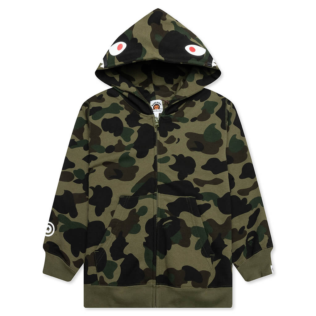 Kid's 1ST Camo Patch Print Shark Zip Hoodie - Green
