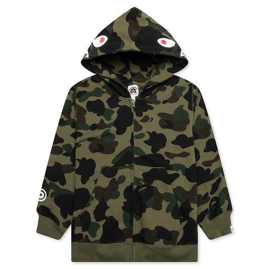 Kid's 1ST Camo Patch Print Shark Zip Hoodie - Green