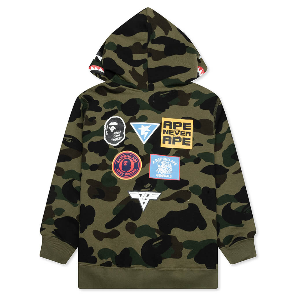 Kid's 1ST Camo Patch Print Shark Zip Hoodie - Green