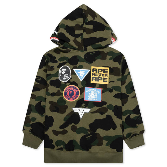Kid's 1ST Camo Patch Print Shark Zip Hoodie - Green