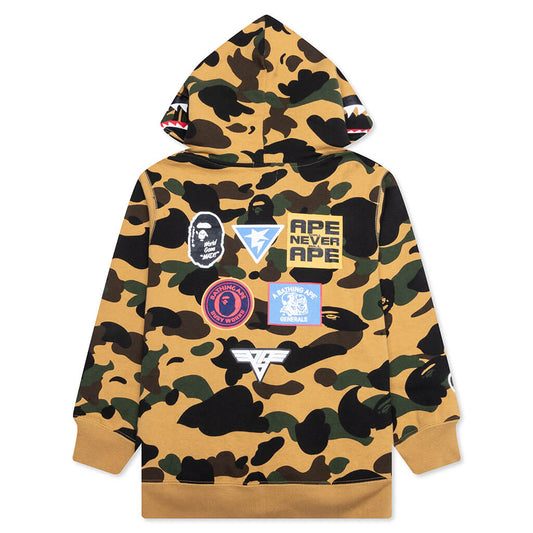 Kid's 1ST Camo Patch Print Shark Zip Hoodie - Yellow
