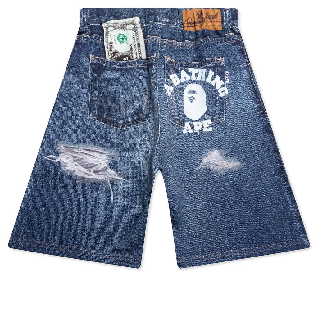 Kid's Bape Denim Print Sweat Shorts - Navy