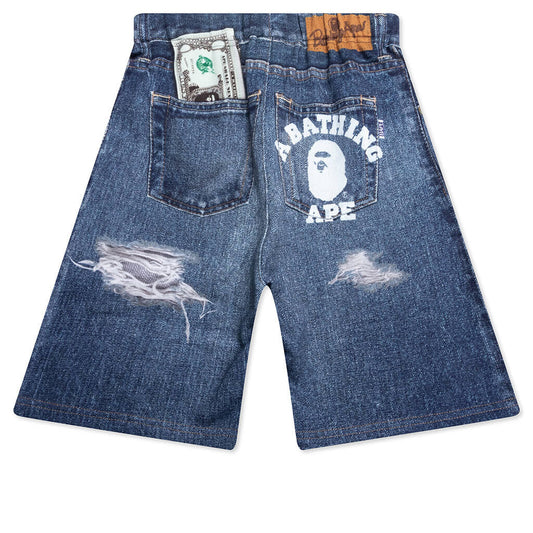 Kid's Bape Denim Print Sweat Shorts - Navy