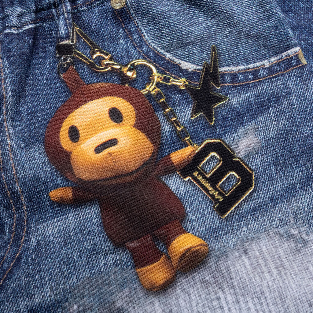 Kid's Bape Denim Print Sweat Shorts - Navy