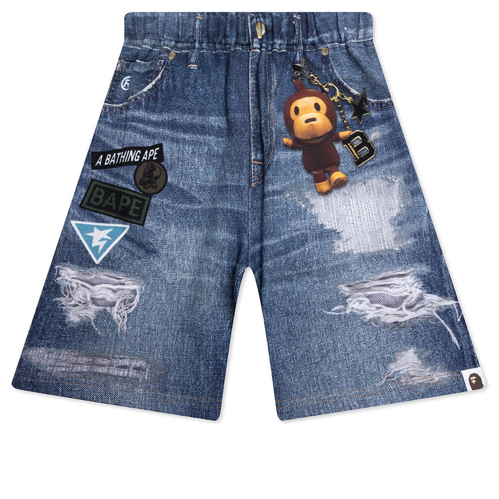 Kid's Bape Denim Print Sweat Shorts - Navy
