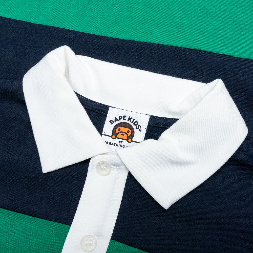 Kid's College Panel Stripe Polo Shirt - Navy