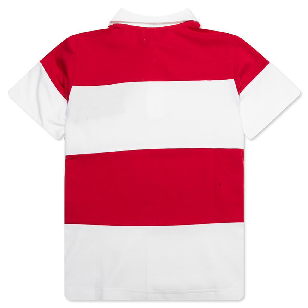 Kid's College Panel Stripe Polo Shirt - Red