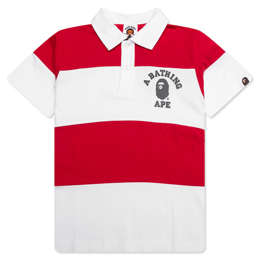 Kid's College Panel Stripe Polo Shirt - Red
