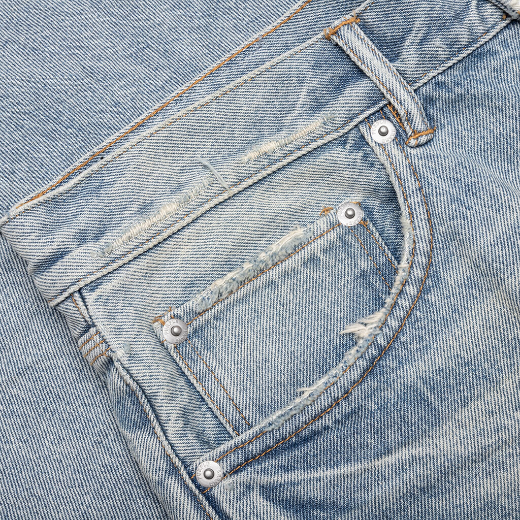 Knee Blowout Dirty Jeans - Light Indigo