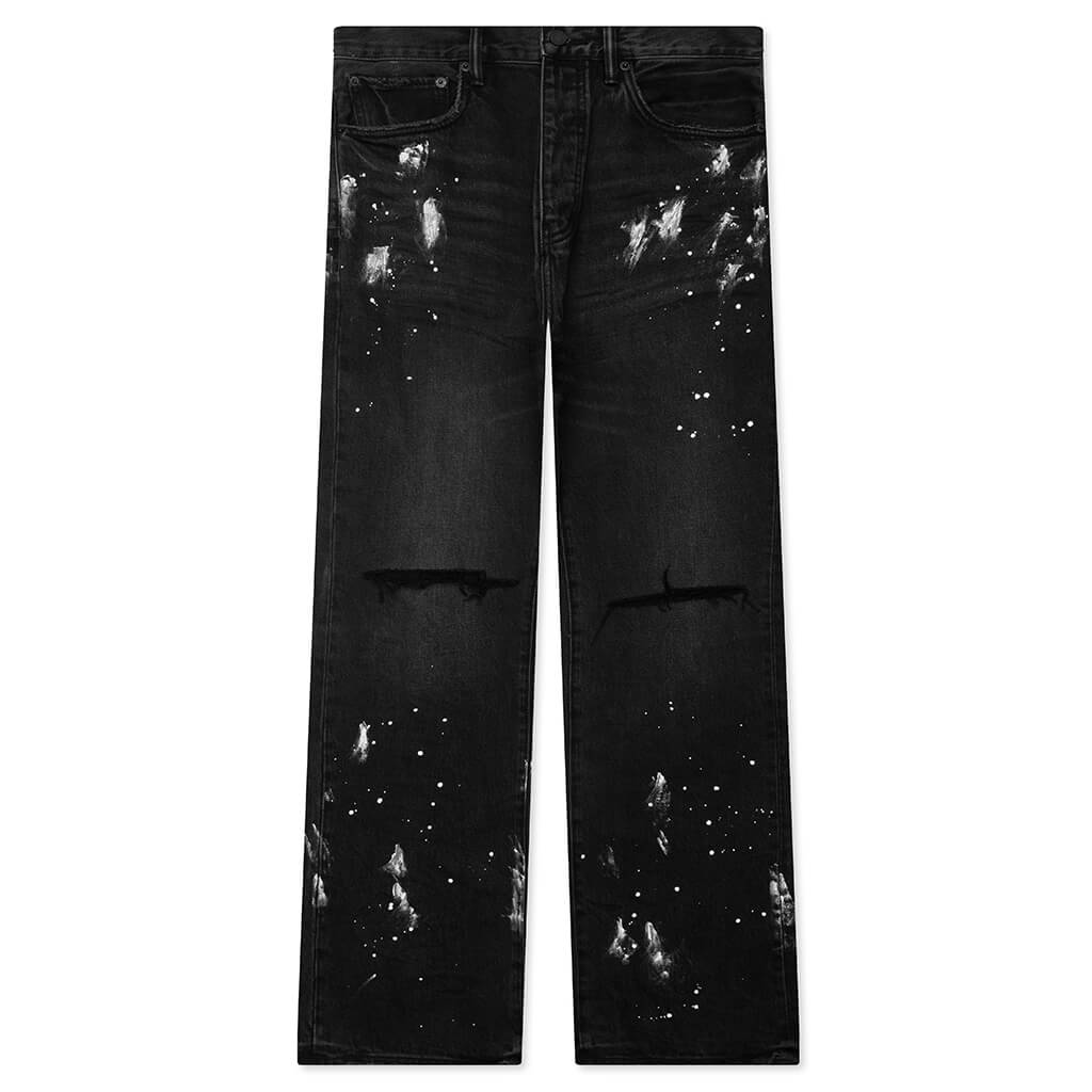 Knee Slit Paint Splatters Jeans - Black
