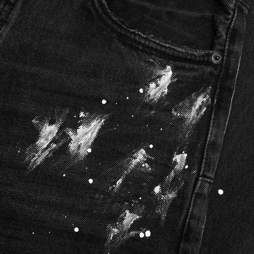 Knee Slit Paint Splatters Jeans - Black