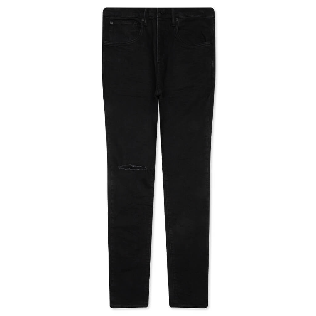 P002 Knee Slit Rinse Slim Denim Pants - Black