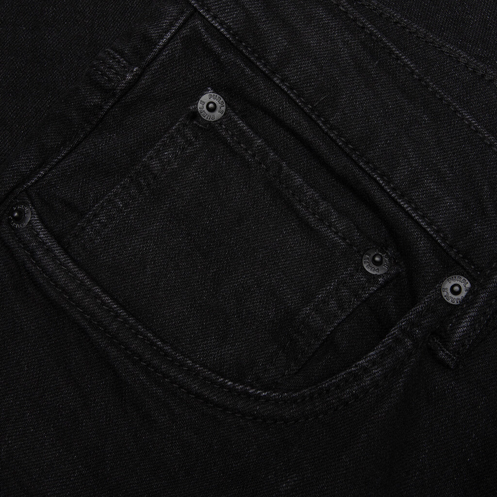 P002 Knee Slit Rinse Slim Denim Pants - Black