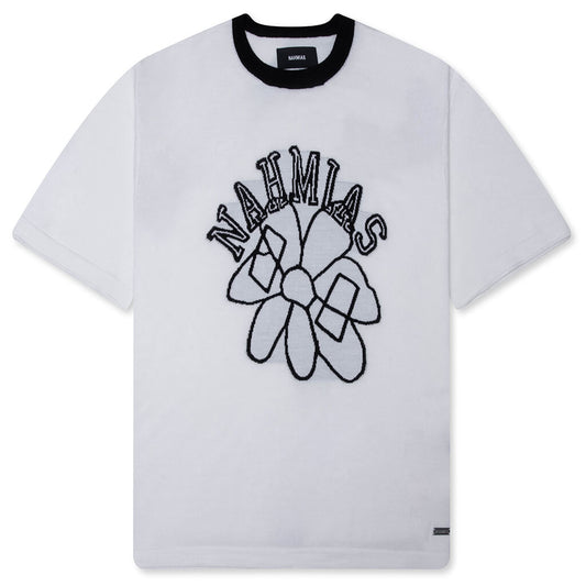 Knit Flower Boxy Tee - White