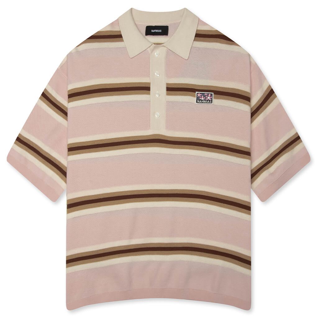 Knit Striped Polo - Soft Pink Stripe