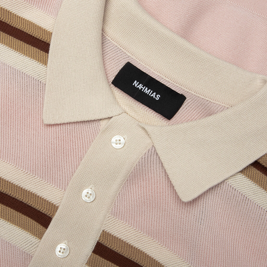 Knit Striped Polo - Soft Pink Stripe