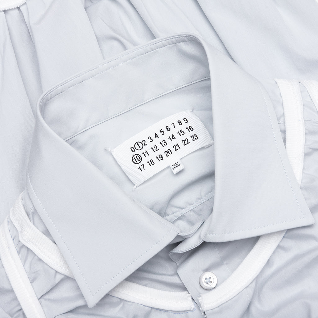 Loose Fit Button Shirt with White Accents - Light Blue
