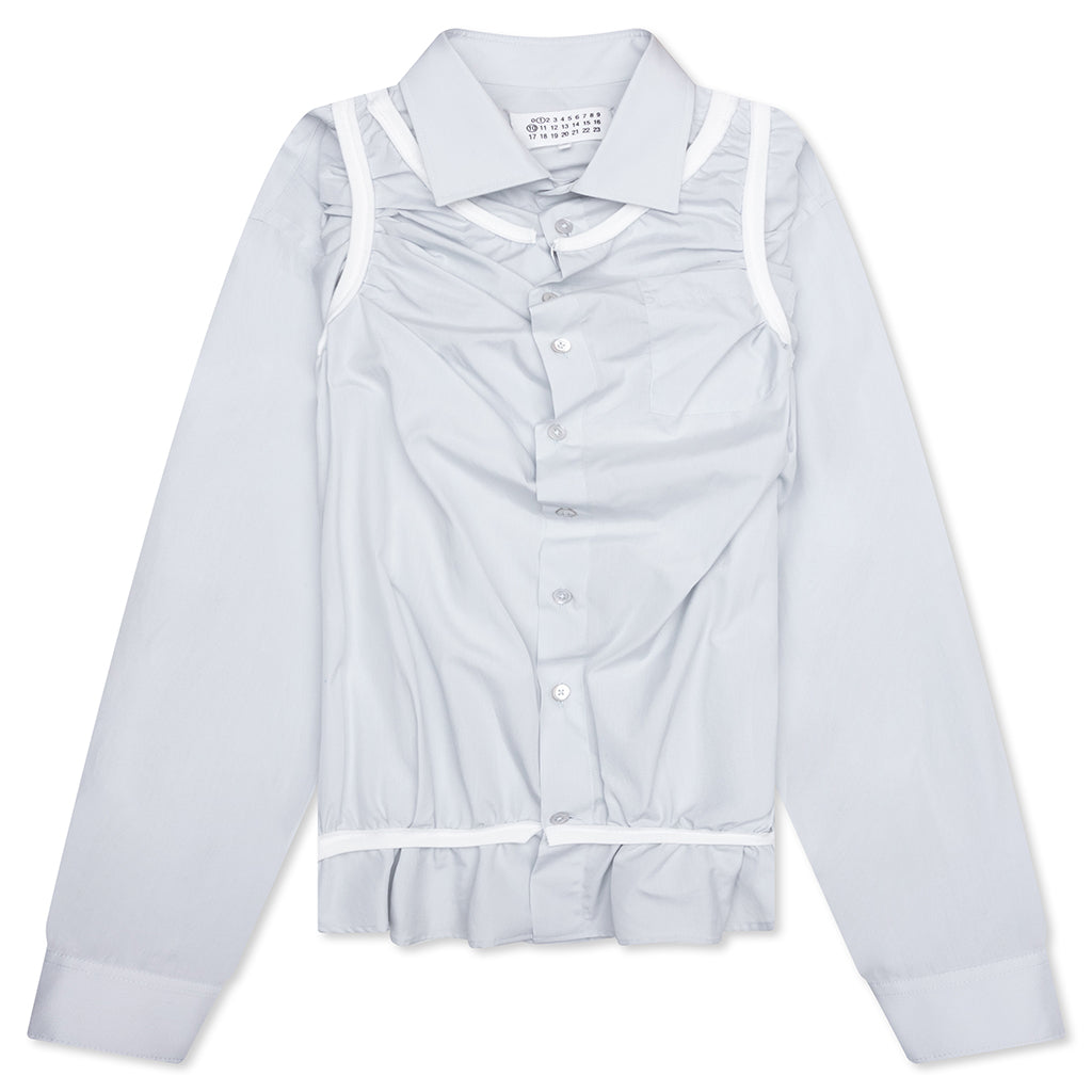 Loose Fit Button Shirt with White Accents - Light Blue