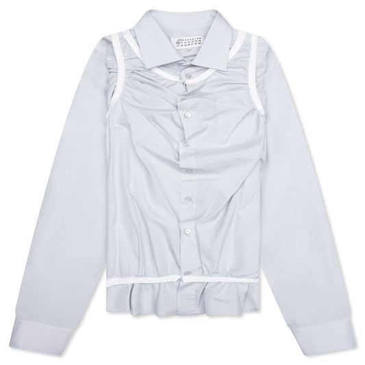 Loose Fit Button Shirt with White Accents - Light Blue