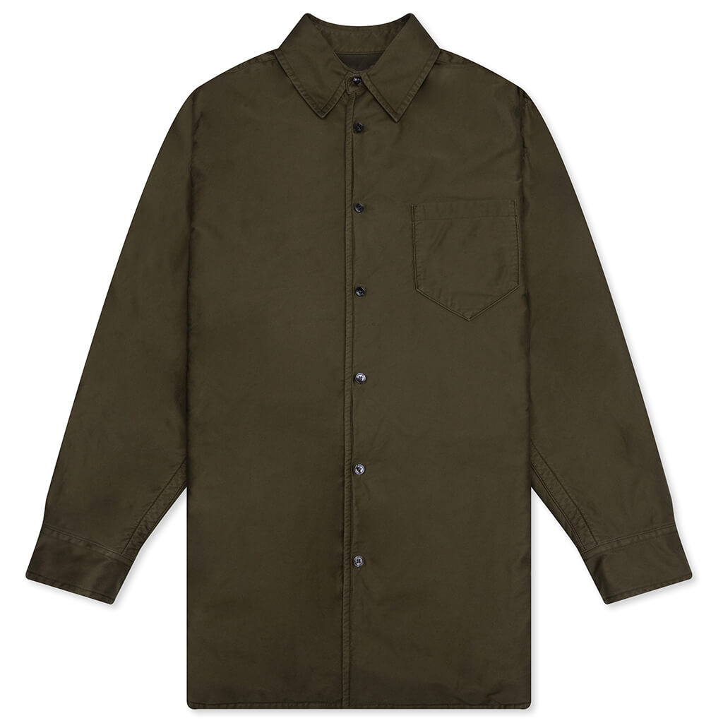 Padded Cotton Satin Shirt - Military Green