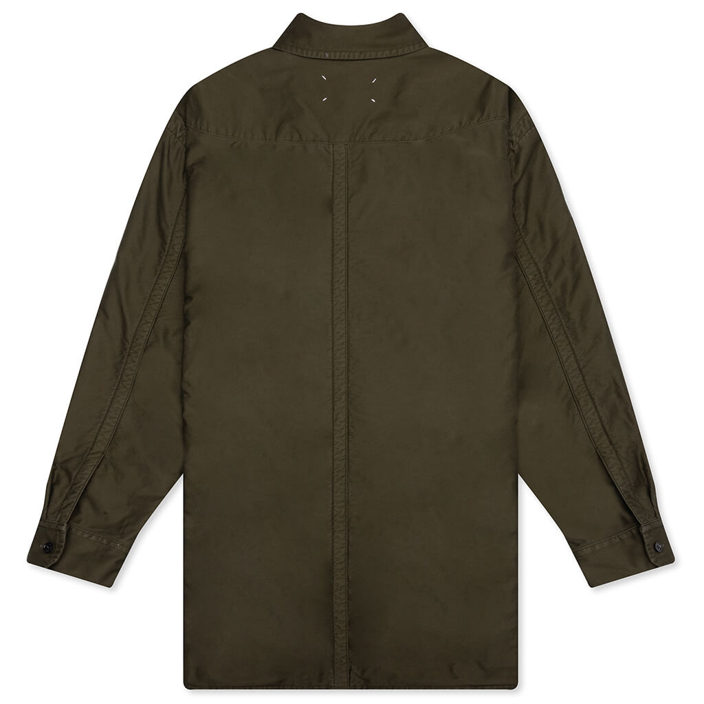 Padded Cotton Satin Shirt - Military Green