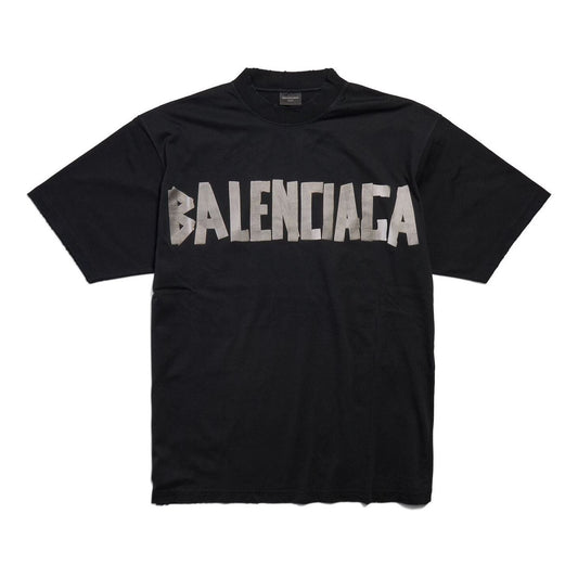 (WMNS) Balenciaga New Tape Type T-shirt Medium Fit 'Black' 739784TQVQ81073