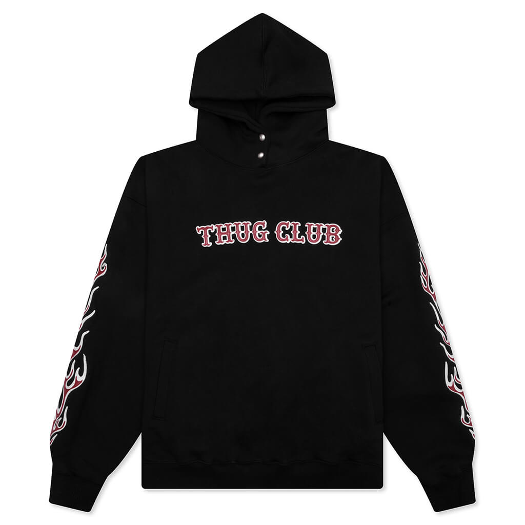 Leather Flame Hoodie - Black