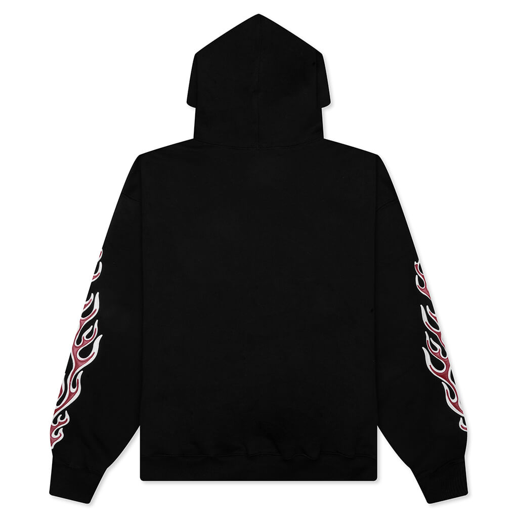 Leather Flame Hoodie - Black