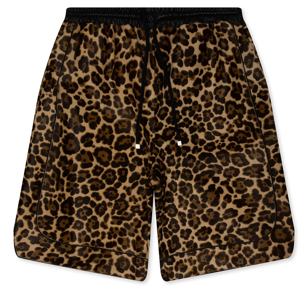 Leopard Print Calf Hair Basketball Shorts - Brown Leopard
