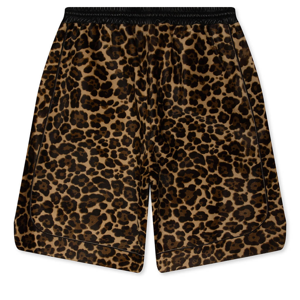 Leopard Print Calf Hair Basketball Shorts - Brown Leopard