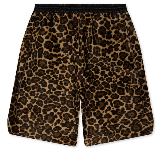 Leopard Print Calf Hair Basketball Shorts - Brown Leopard