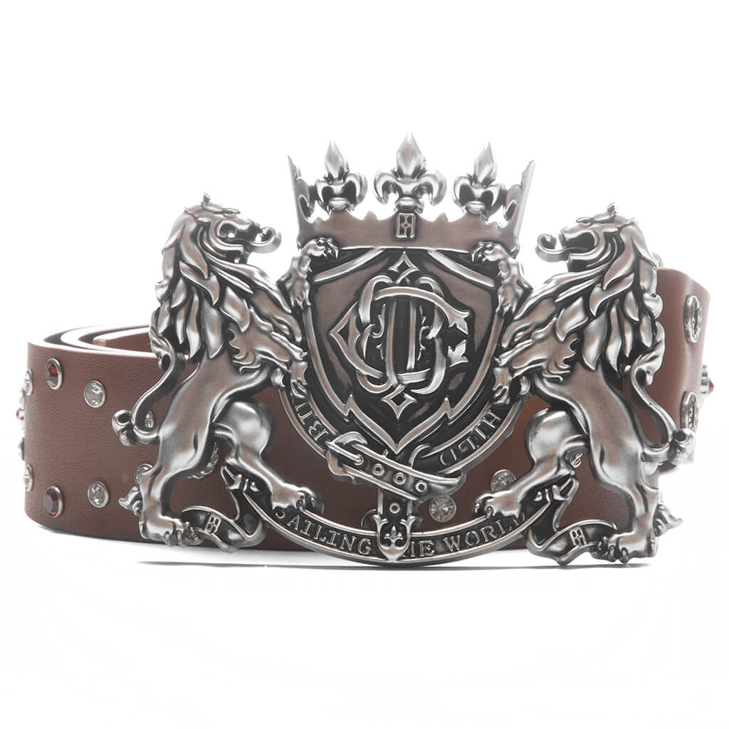 Lion Medal Leather Belt - Brown