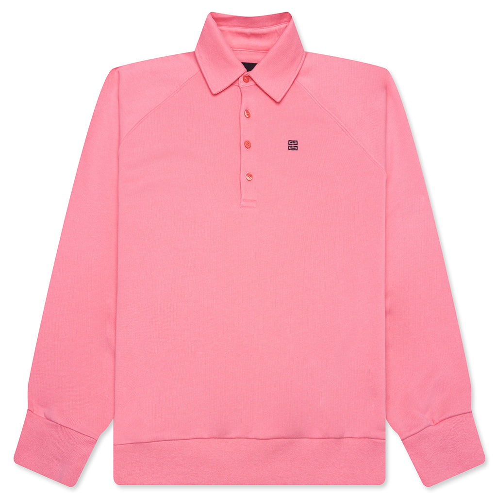 Logo Embroidered Long-Sleeve Polo Shirt - Candy Pink