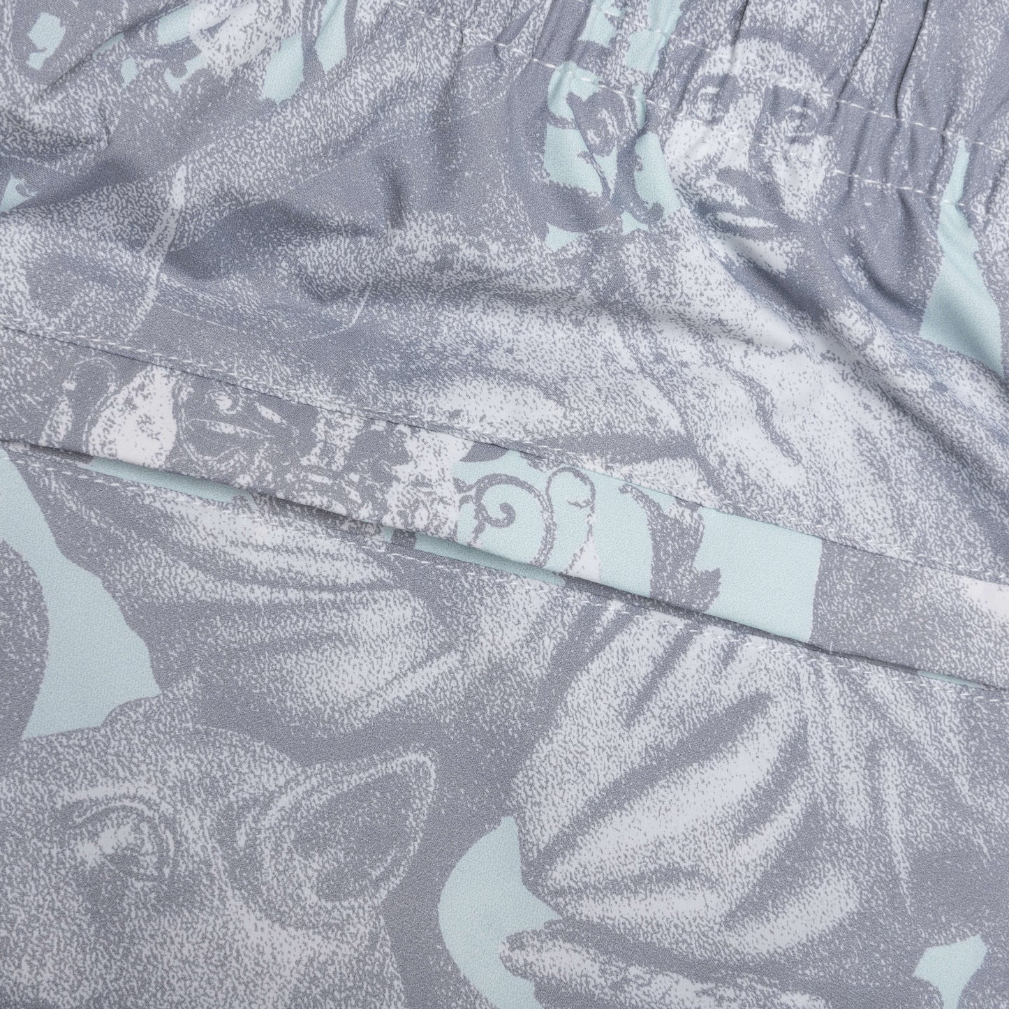 Linen Bermuda Swim Shorts with Hubert Objects Print - Prussian Blue/Grey