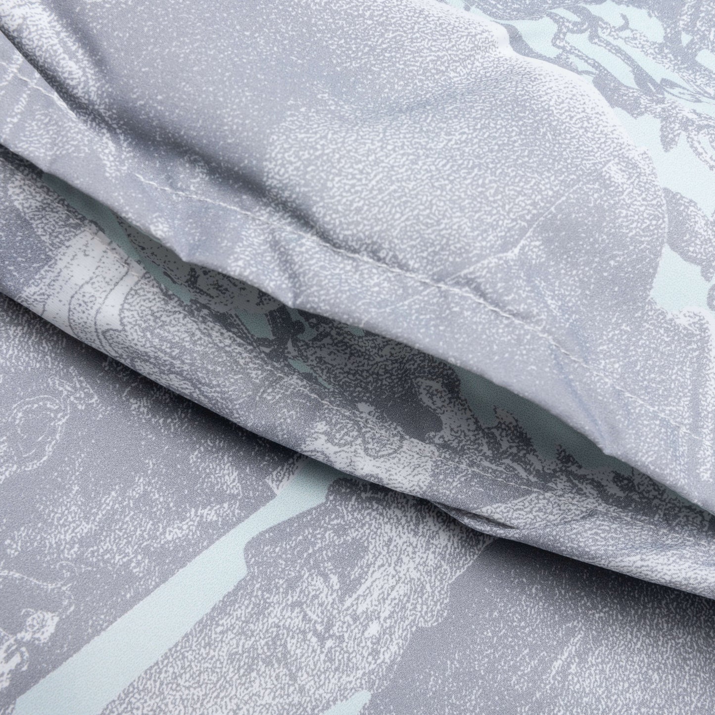 Linen Bermuda Swim Shorts with Hubert Objects Print - Prussian Blue/Grey