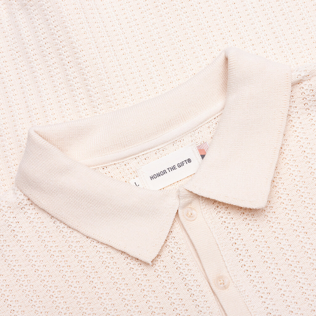 Long Sleeve Knit Polo - Bone