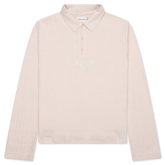 Long Sleeve Knit Polo - Bone