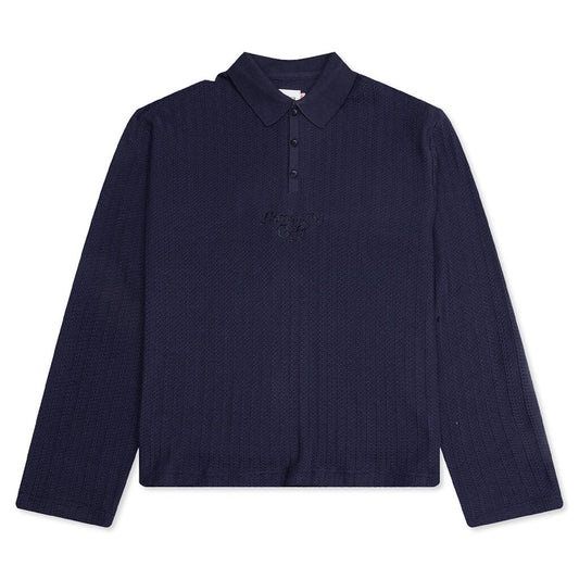 Long Sleeve Knit Polo - Navy