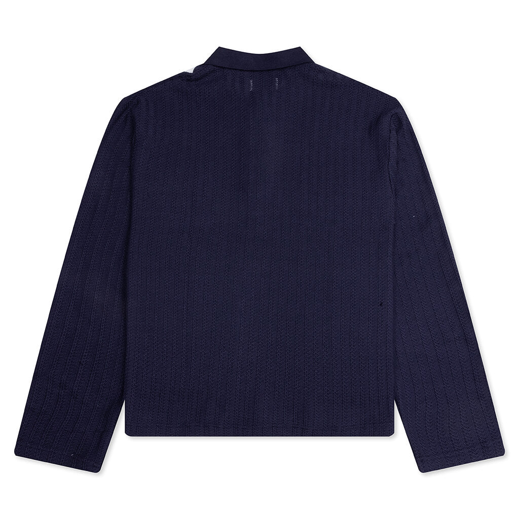Long Sleeve Knit Polo - Navy