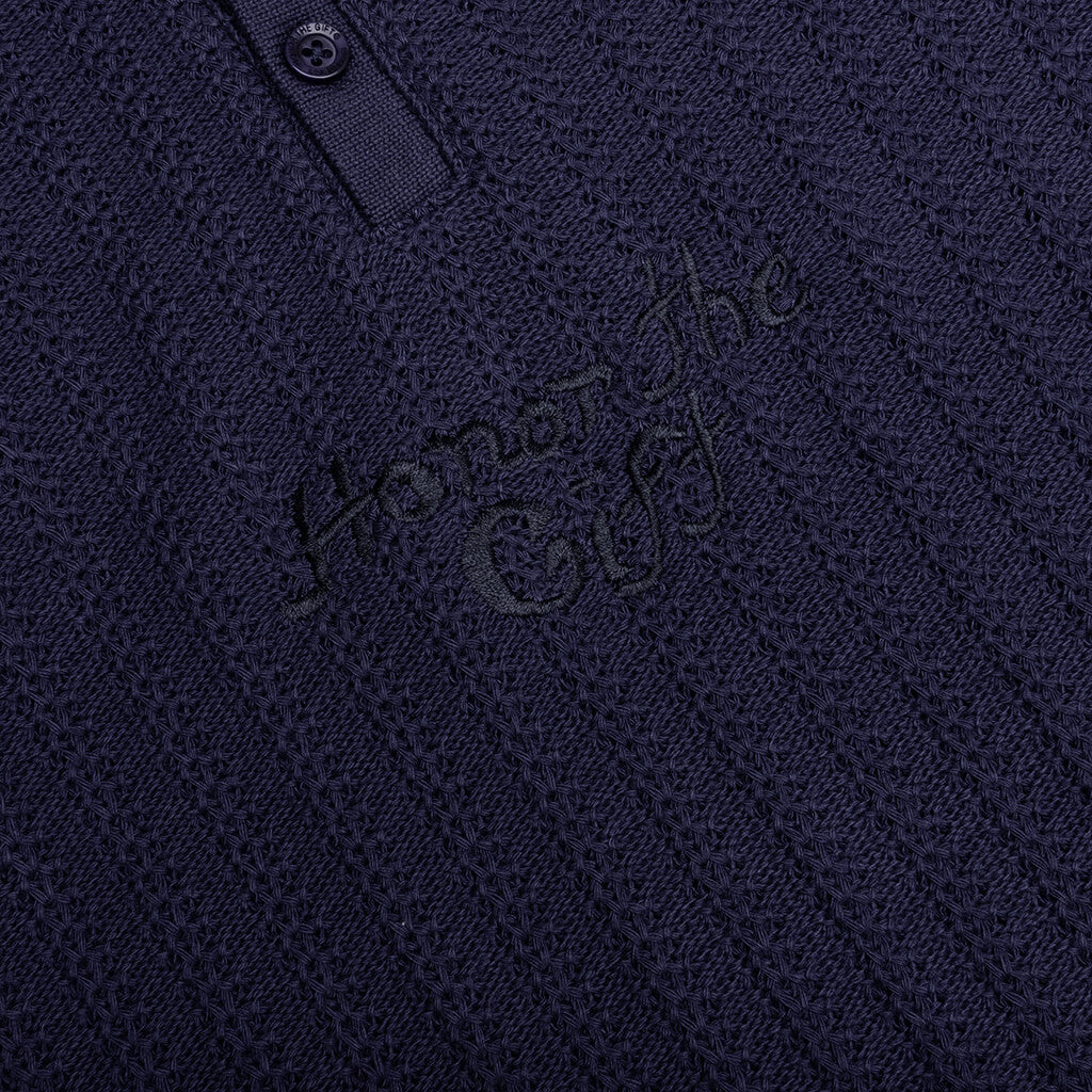 Long Sleeve Knit Polo - Navy