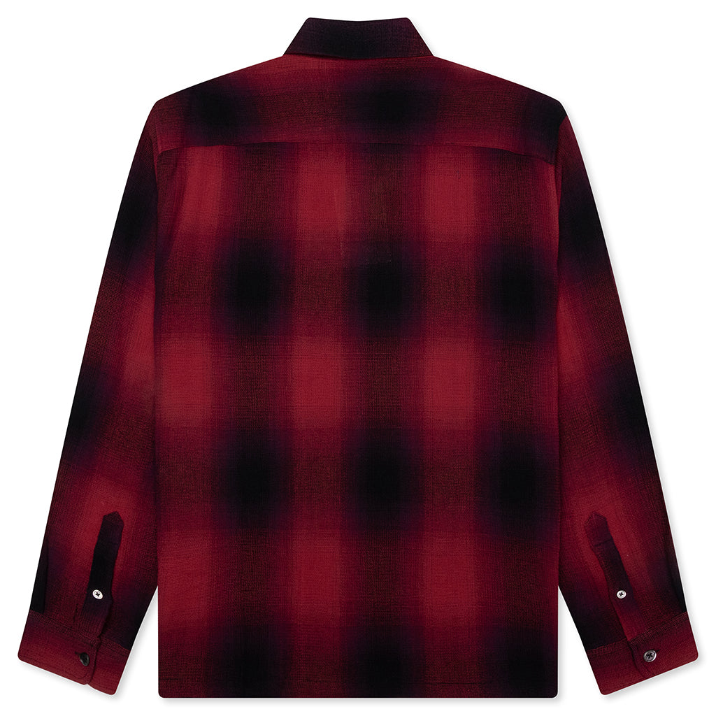 Loose Weave Plaid Shirt - Red