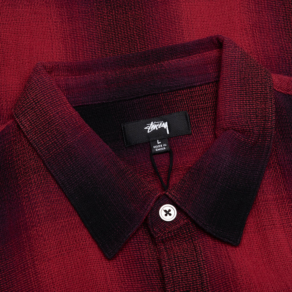 Loose Weave Plaid Shirt - Red