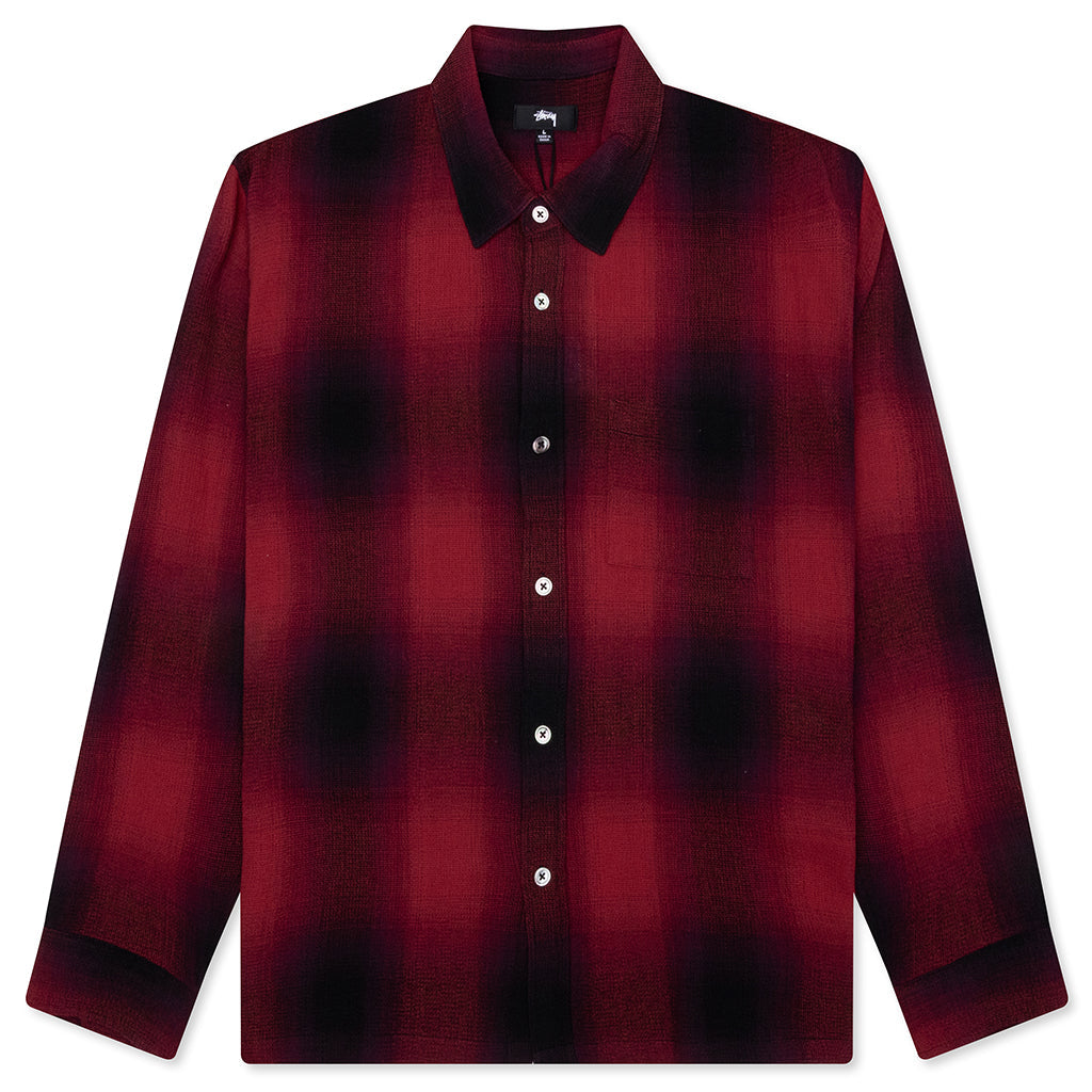 Loose Weave Plaid Shirt - Red