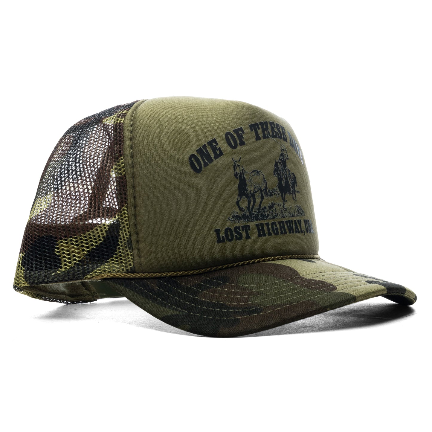Lost Highway Foam Trucker Hat - Dark Green Camo