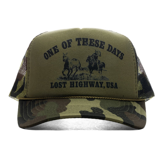 Lost Highway Foam Trucker Hat - Dark Green Camo