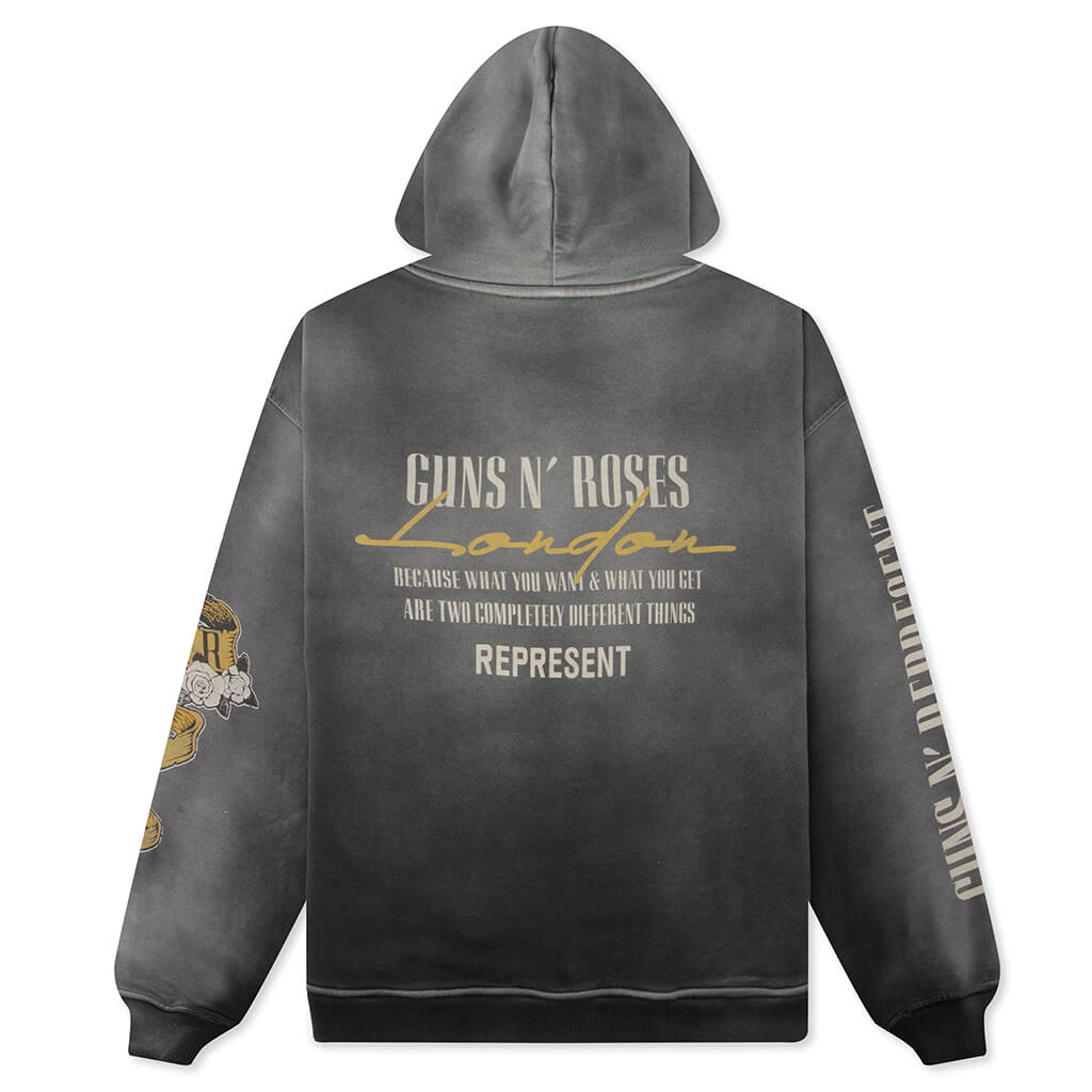 Represent x Guns N' Roses Cross Zip Through Hoodie - Stained Black