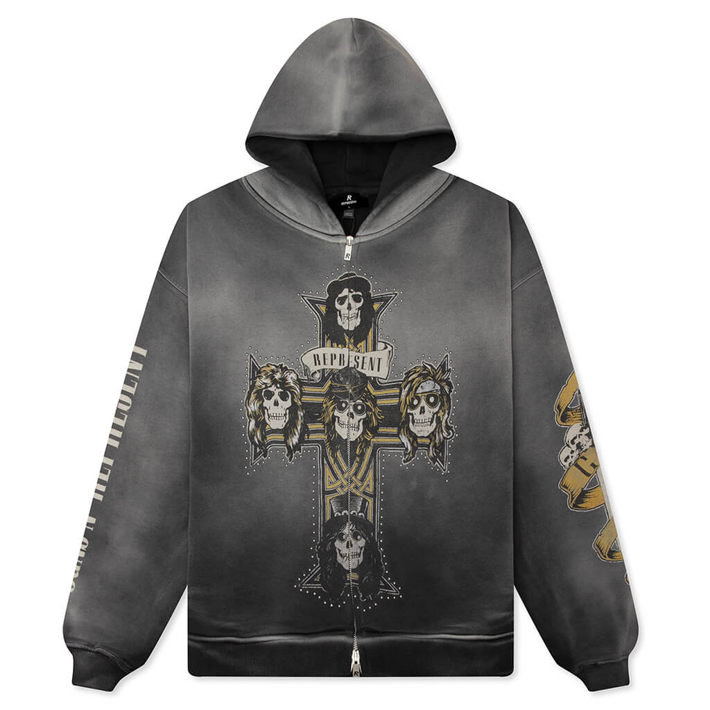 Represent x Guns N' Roses Cross Zip Through Hoodie - Stained Black