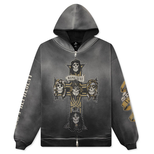 Represent x Guns N' Roses Cross Zip Through Hoodie - Stained Black