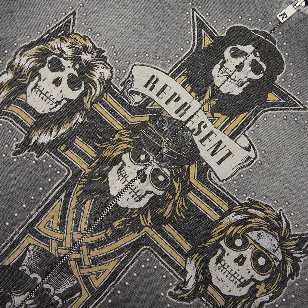 Represent x Guns N' Roses Cross Zip Through Hoodie - Stained Black