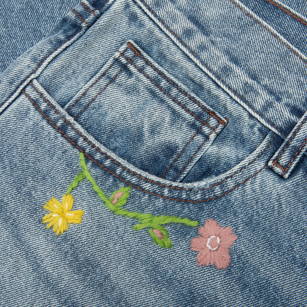 Majestic Floral Denim Pants - Blue